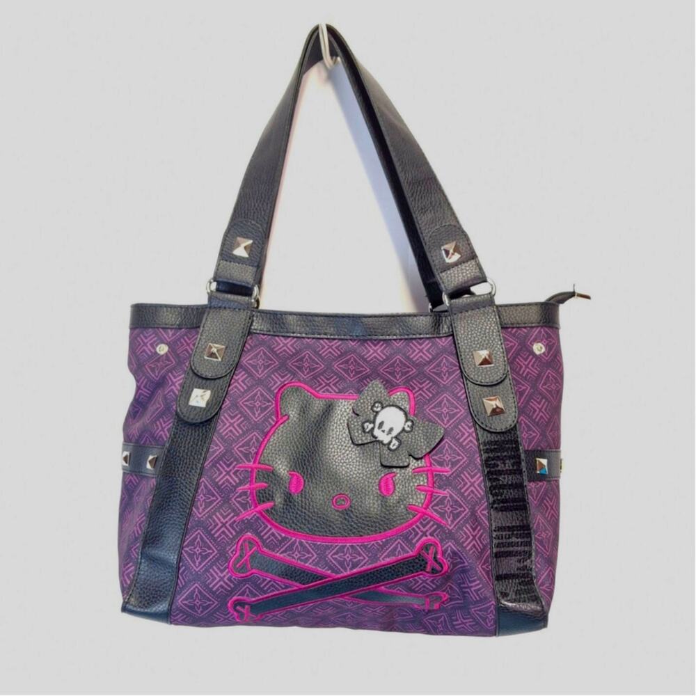 Hello Kitty Gothic Skull Studded Tote Purse Y2K Emo Purple Black Bag